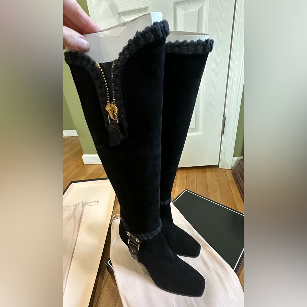 Cesare Paciotti Designer Black Suded High Boots-like new 38-one of the kind